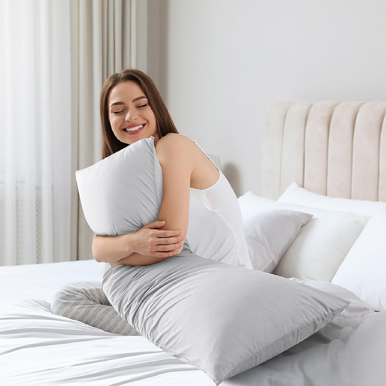 WhatsBedding Memory Foam Body Pillow with Breathable Zippered Cotton Cover, Full Body Pillow for Adults, Long Pillow for Sleeping, Firm Pil…