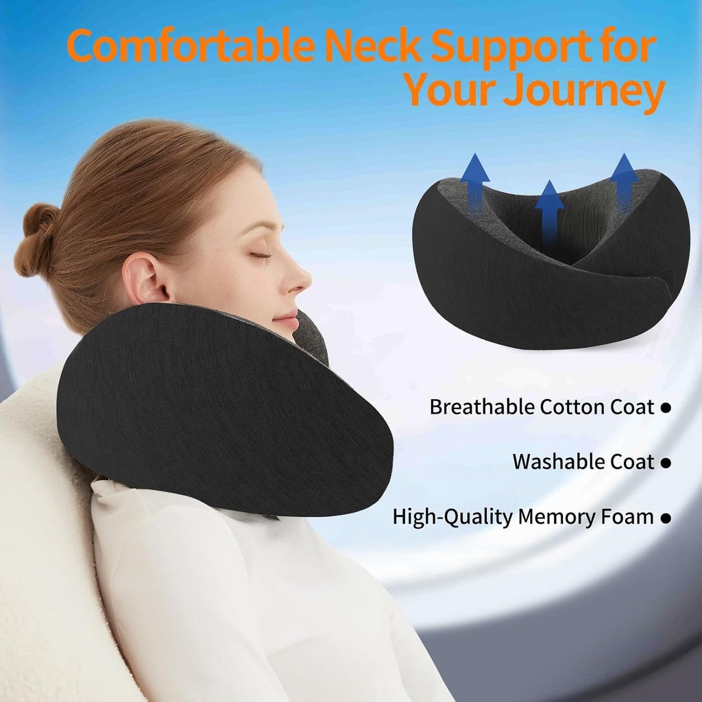 RKADIR Travel Neck Pillow Airplane, Memory Foam Travel Pillows for Comfort on Sleeper Hold Compact and Ergonomic Design for Travelin…