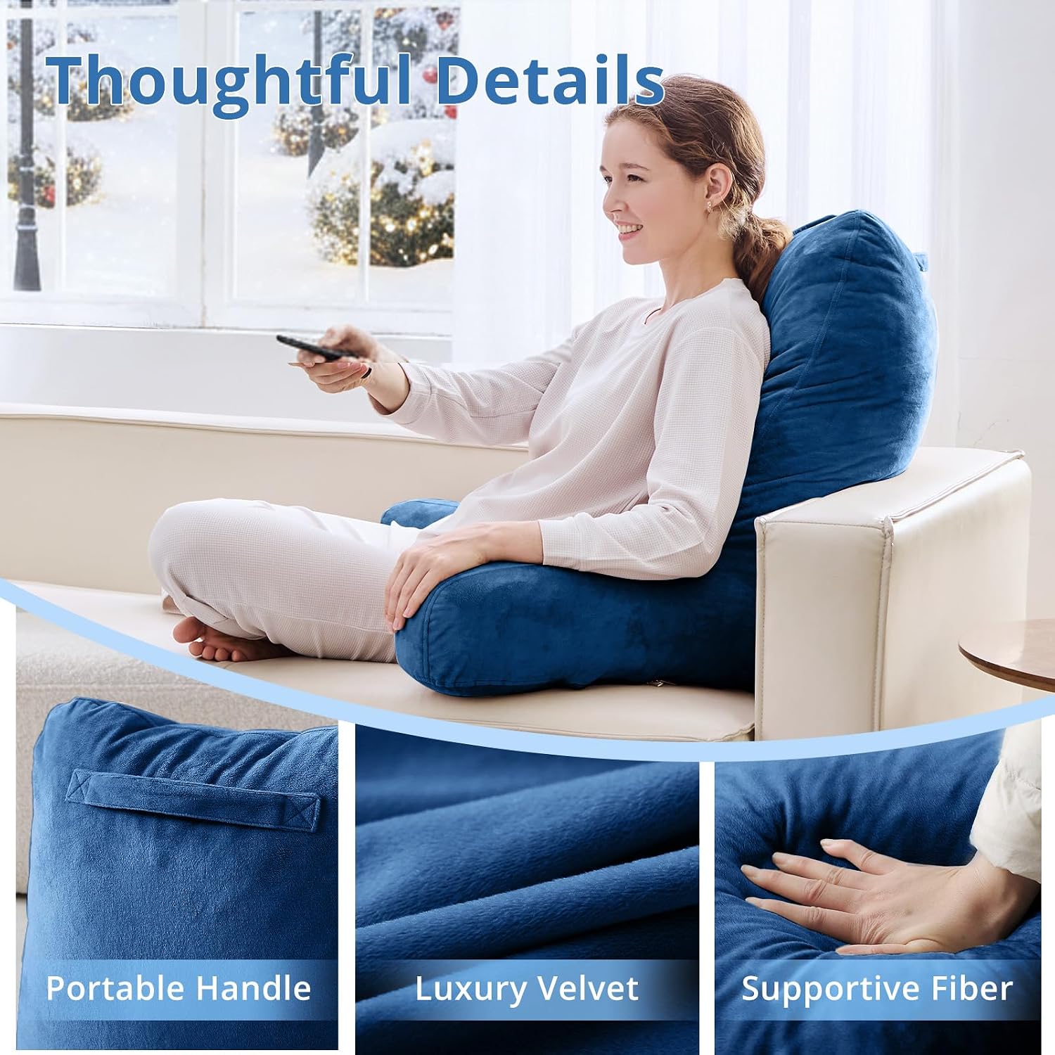 Sasttie 25-inch Reading Pillows for Sitting in Bed Adult, Jumbo Velvet Back Pillow Bed Sitting Up, XL High Back-Rest Support Cushion for…