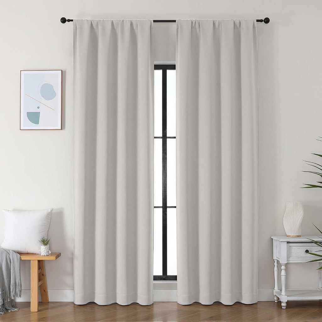 Simplebrand Ava Natural Blackout Curtains for Bedroom 90 Inches Long 2 Panels Set, Solid Privacy Energy Saving Living Room Window Treatment…