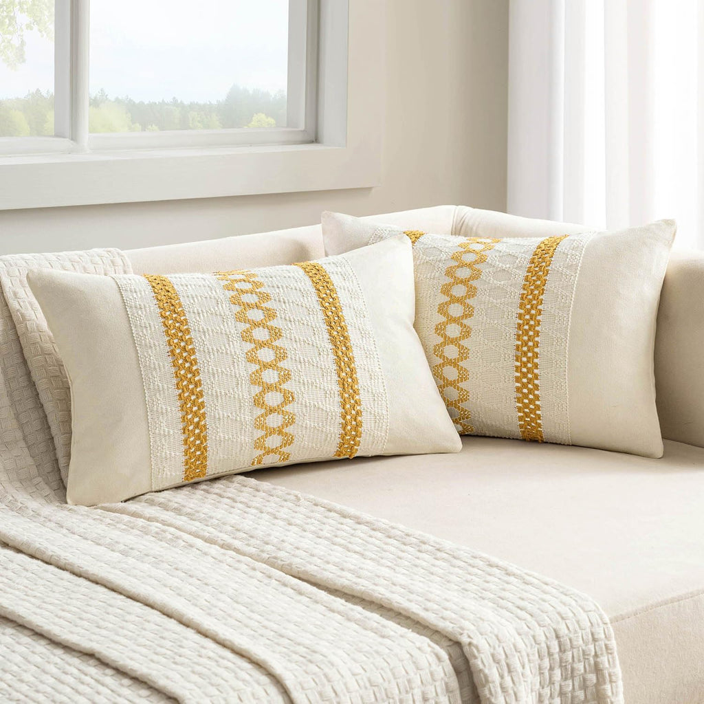 MIULEE Set of 2 Mustard Yellow Boho Decorative Lumbar Pillow Covers 12x20 Inch Farmhouse Rustic Couch Throw Pillows Modern Cotton Cushion…