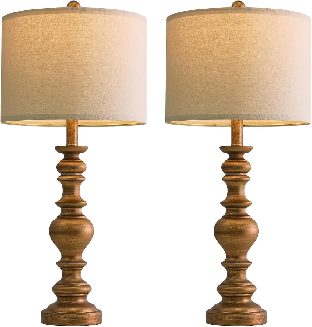BOBOMOMO 27" Antique Gold Table Lamps Set of 2, Elegant Large Resin Lamps with Linen Shades, Gold Traditional Lamps for Bedroom, Living…