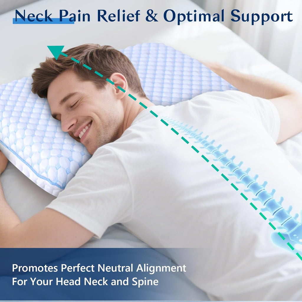 Iwacool Stomach Sleeping Pillow for Shoulder and Neck, Thin Pillow for Sleeping- Cooling Memory Foam Pillows Flat Pillows for Stomach Slee…