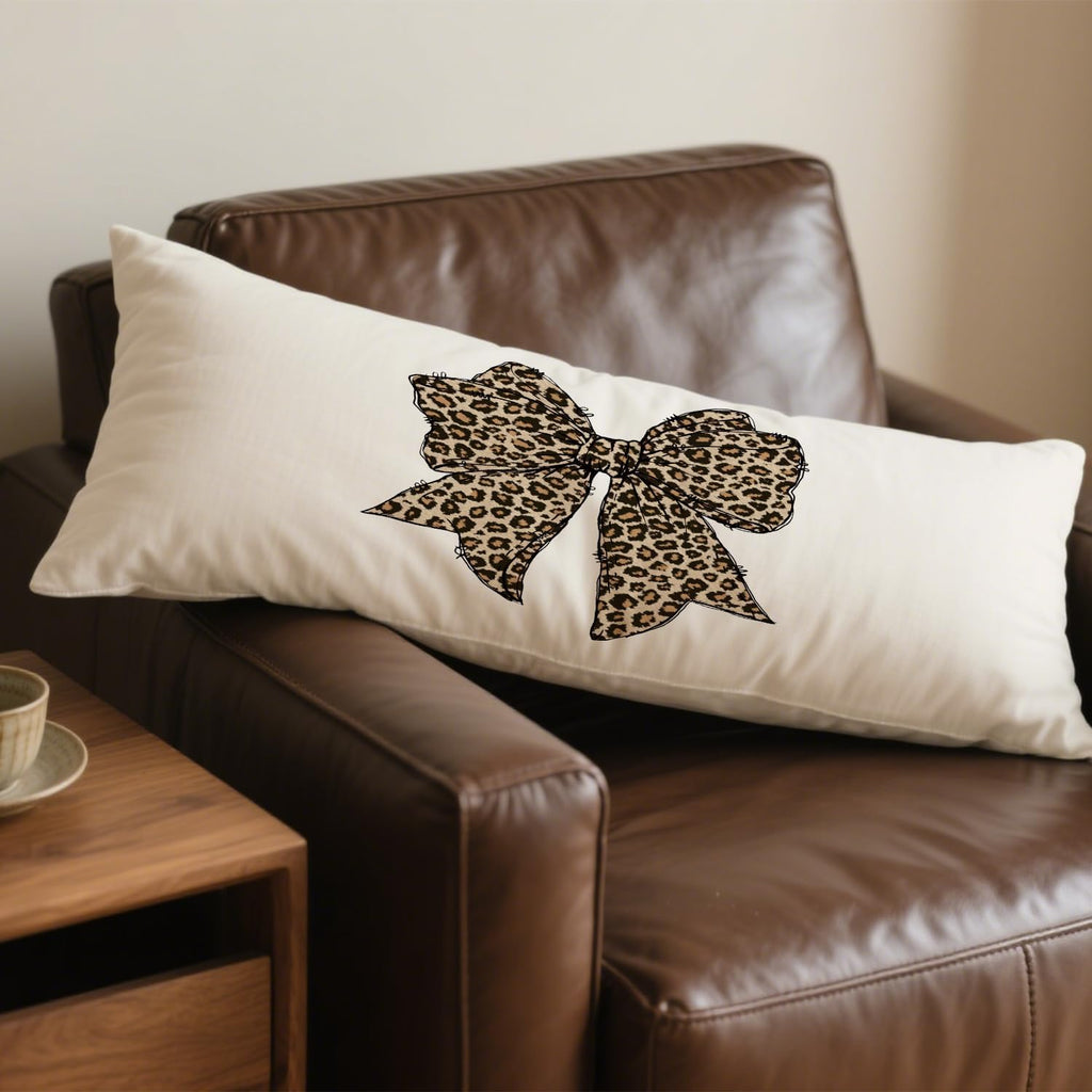 Trendy Coquette Leopard Bow 20x54 Body Pillow Cover, Coquette Room Decor, Cheetah Print Room Decor, Preppy Leopard Print Decorative Long…
