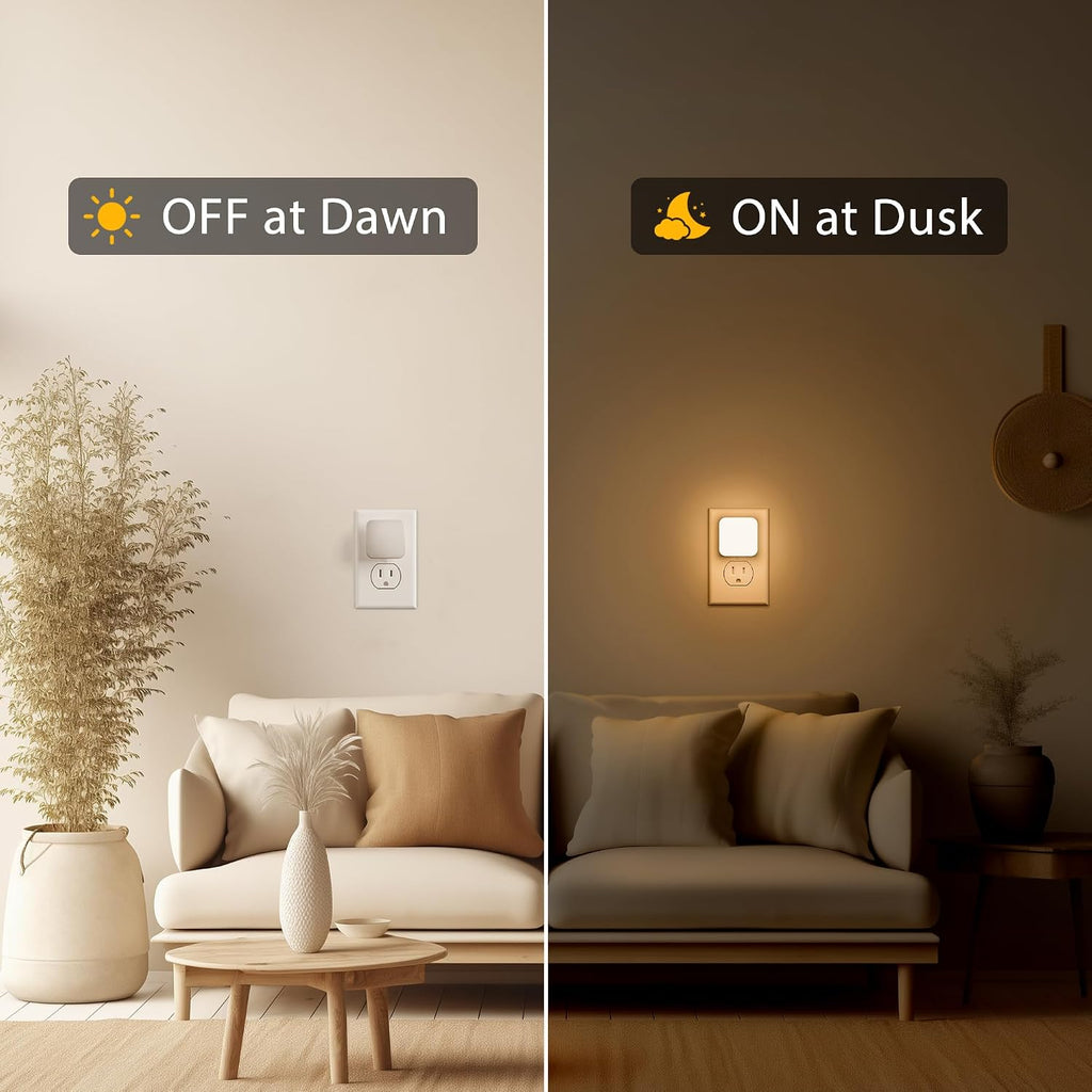LED Night Lights Plug into Wall, 4 Pack Nightlights With Light Sensor Dusk to Dawn, 0.3W Square Plug in Night Light for Kids, 3000K Warm…