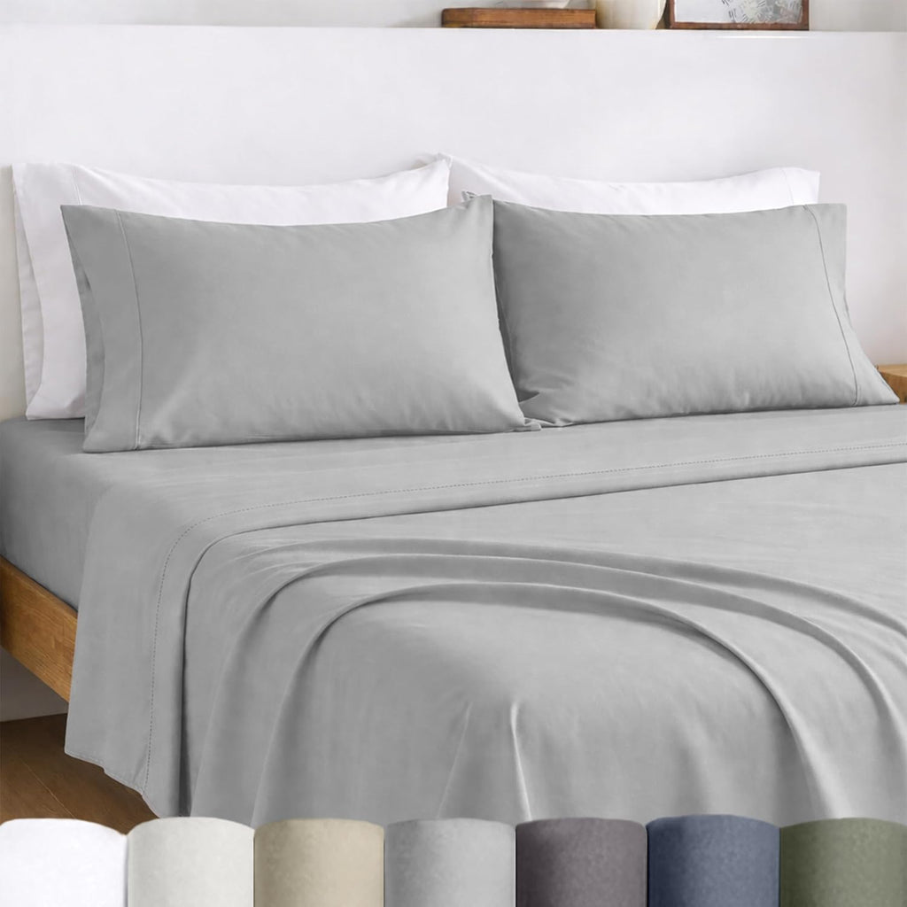CaliforniaDesignDen California Design Den Deep Pocket Full Size Sheets Set - Certified 100% Egyptian Cotton Percale Sheets, Lightweight, Cr…