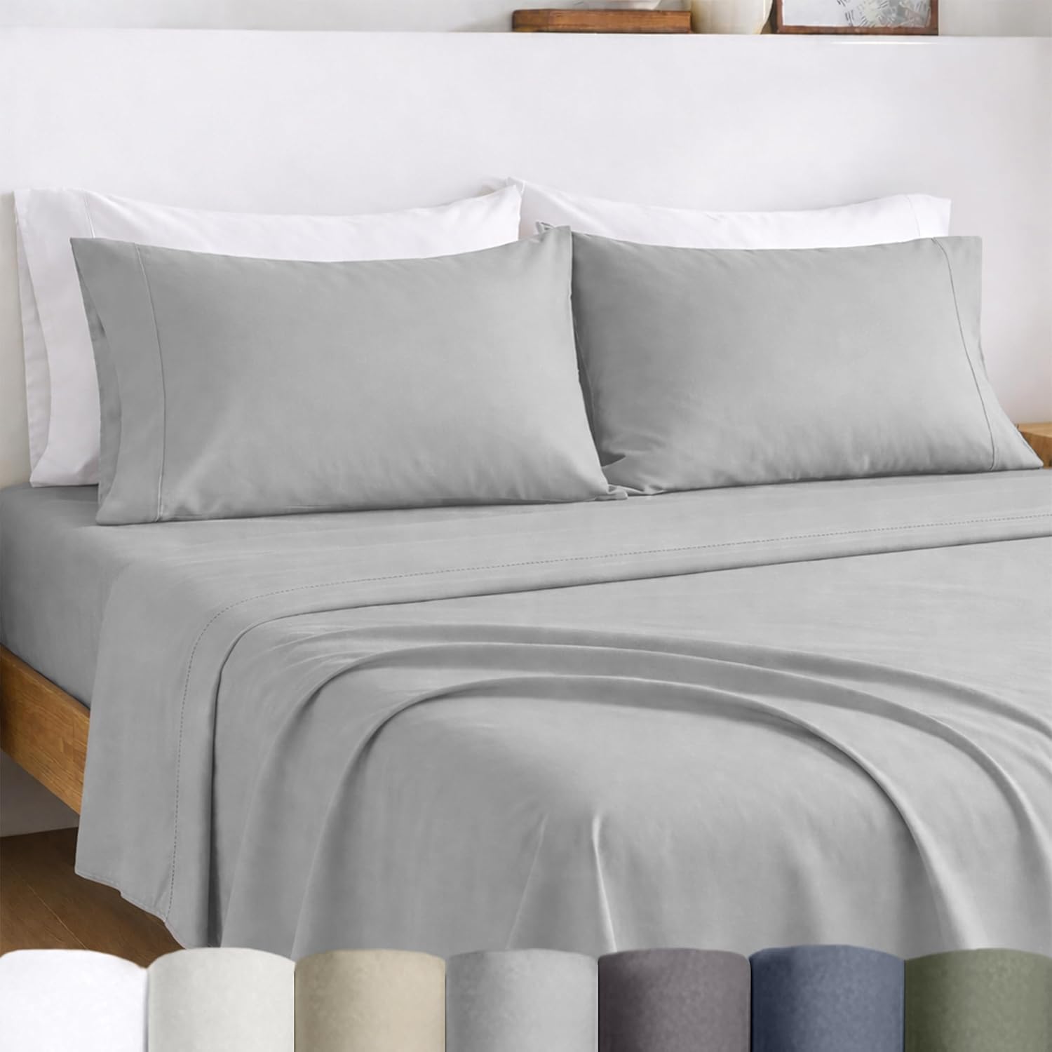 CaliforniaDesignDen California Design Den Deep Pocket Full Size Sheets Set - Certified 100% Egyptian Cotton Percale Sheets, Lightweight, Cr…