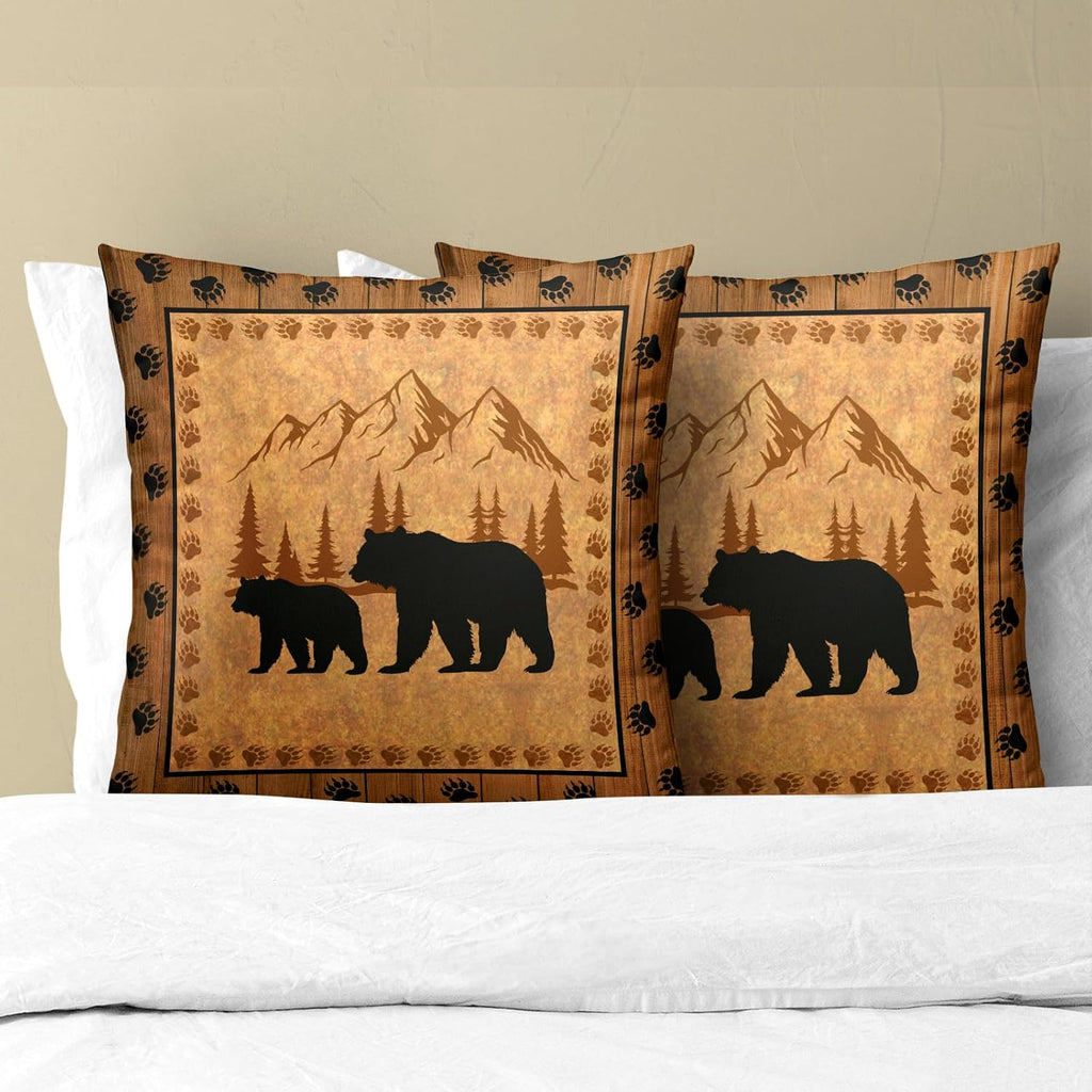 Bear Throw Pillow Covers 18x18 Inch Set of 2 Retro Brown Mountain Decorative Pillowcase Rustic Cabin Bear Hunting Animal Paw Prints…