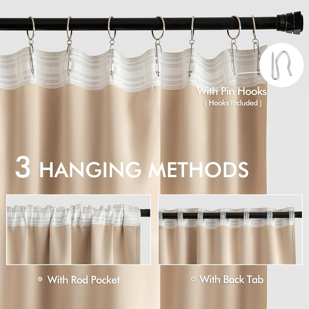 Miulee Beige Back Tab Blackout Curtains 72 Inch Length 2 Panels Set for Living Room Bedroom Privacy, Rod Pocket/Pinch Pleat Thermal Insulat…