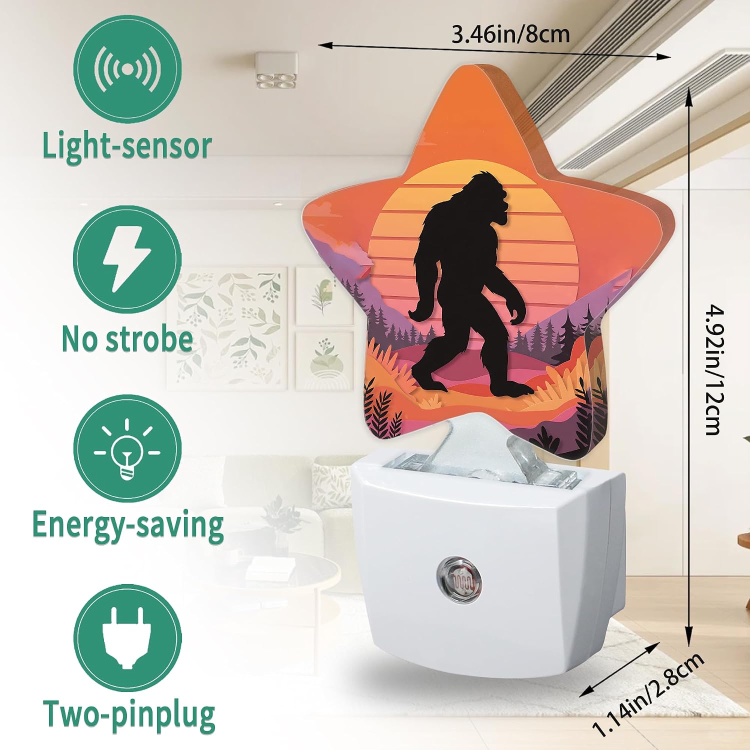 Star Night Light with Dusk to Dawn Sensor, Big Foot Plug in Night Light for Kids Bedroom Nursery, Soft Warm Glow Lamp for Hallway…