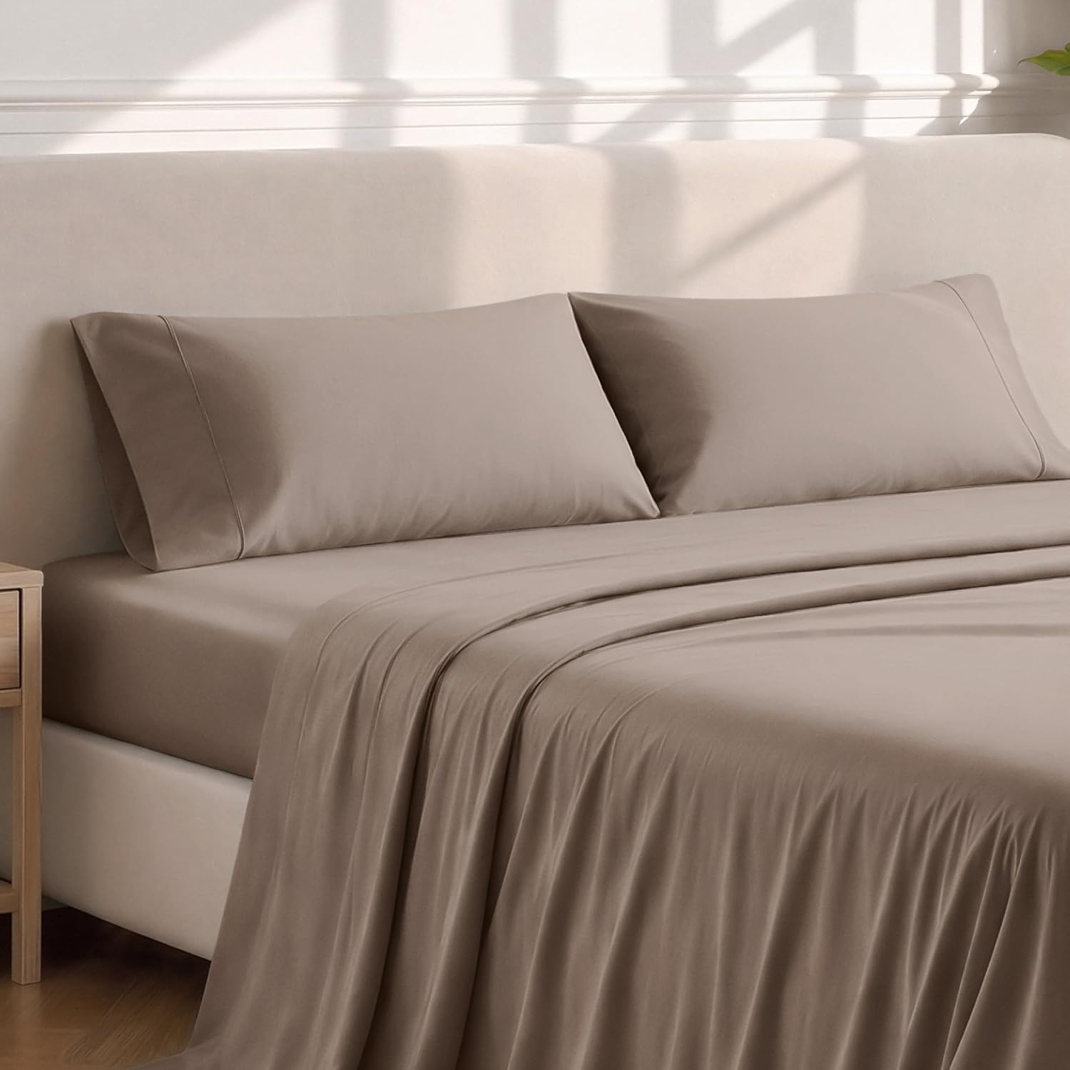 BareHome Bare Home Microfiber Pillow Cases - Standard/Queen Size Set of 2 - Cooling Pillowcases - Double Brushed - Taupe Pillowcases 2 Pack…