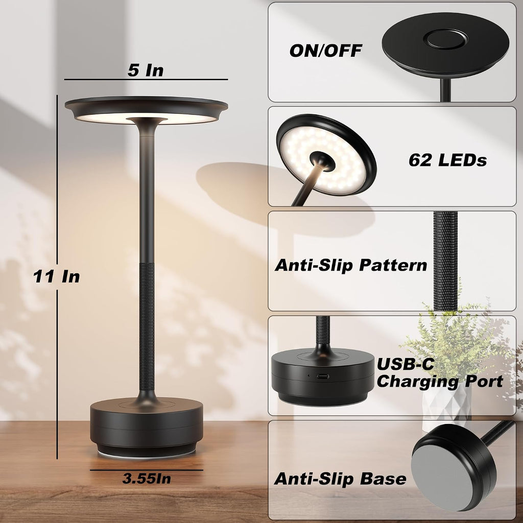 TBBGA 2 Pack Rechargeable Table Lamps Cordless, Portable 5000mAh Outdoor Table Light, 3 Color Stepless Dimming LED Table Lamp with Memory…