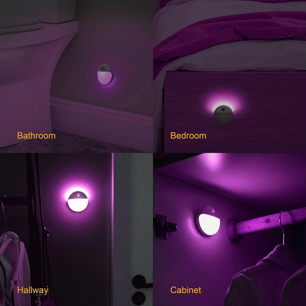 YUNLEX 2 Pack Purple Battery Night Light, Motion Activated Night Light, 2.6" Small Sticky Lights, 3 Light Modes, Dimmable Calming Glow…