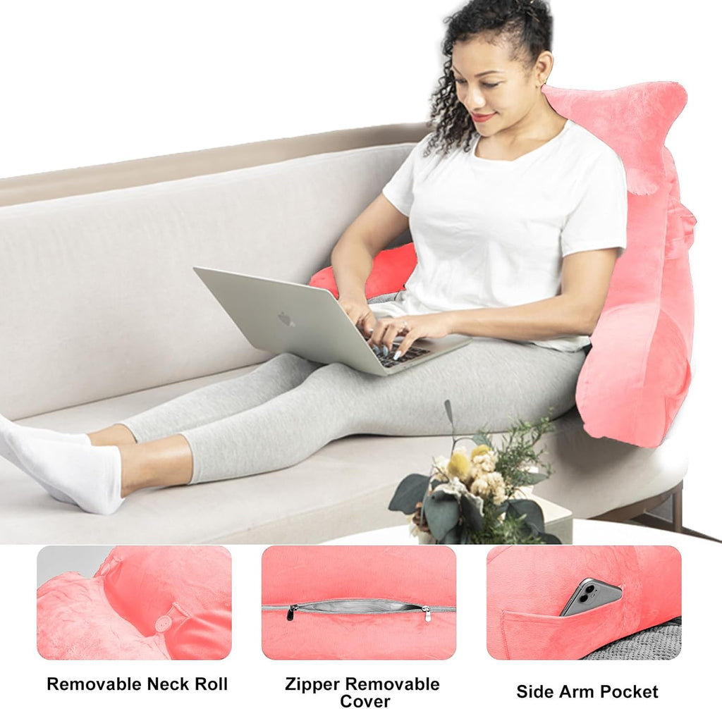 SLIGUY Reading Pillow for Sitting in Bed Couch Adult, Back Pillow with arm Support and Pockets, Adult Back Pillow Bed Chair for Rest…