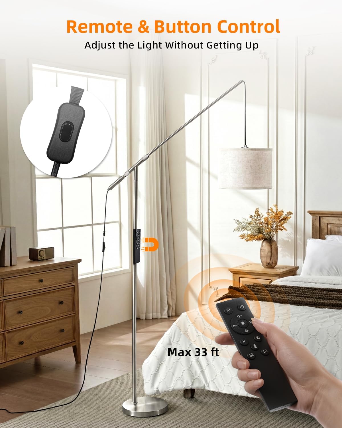 Arc Floor Lamp for Living Room, Dimmable Standing Lamp with Remote, Brightness & Color Temp Adjustable, Height Adjustable Arched Reading…
