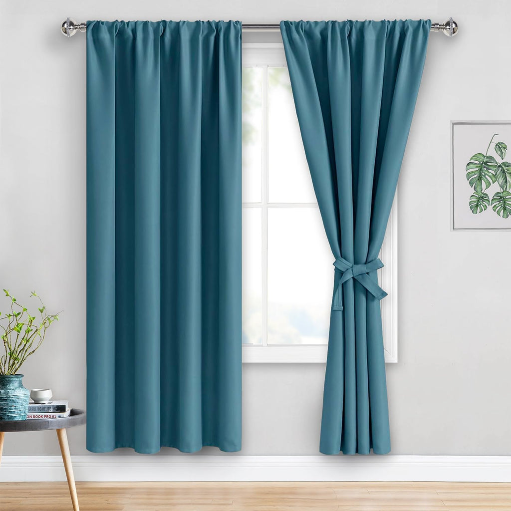 Jiuzhen Blackout Curtains for Bedroom– Thermal Insulated, Noise Reducing Room Darkening Rod Pocket Curtains for Living Room, Set of 2 Panels…