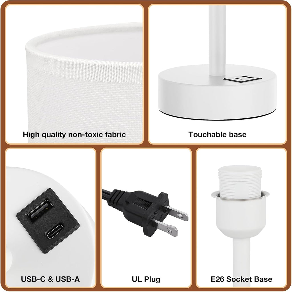 Dicoool White Touch Bedside Lamp for Bedroom - 3 Way Dimmable Table Lamp with USB, Nightstand Lamp with White Charging Station for Desk…