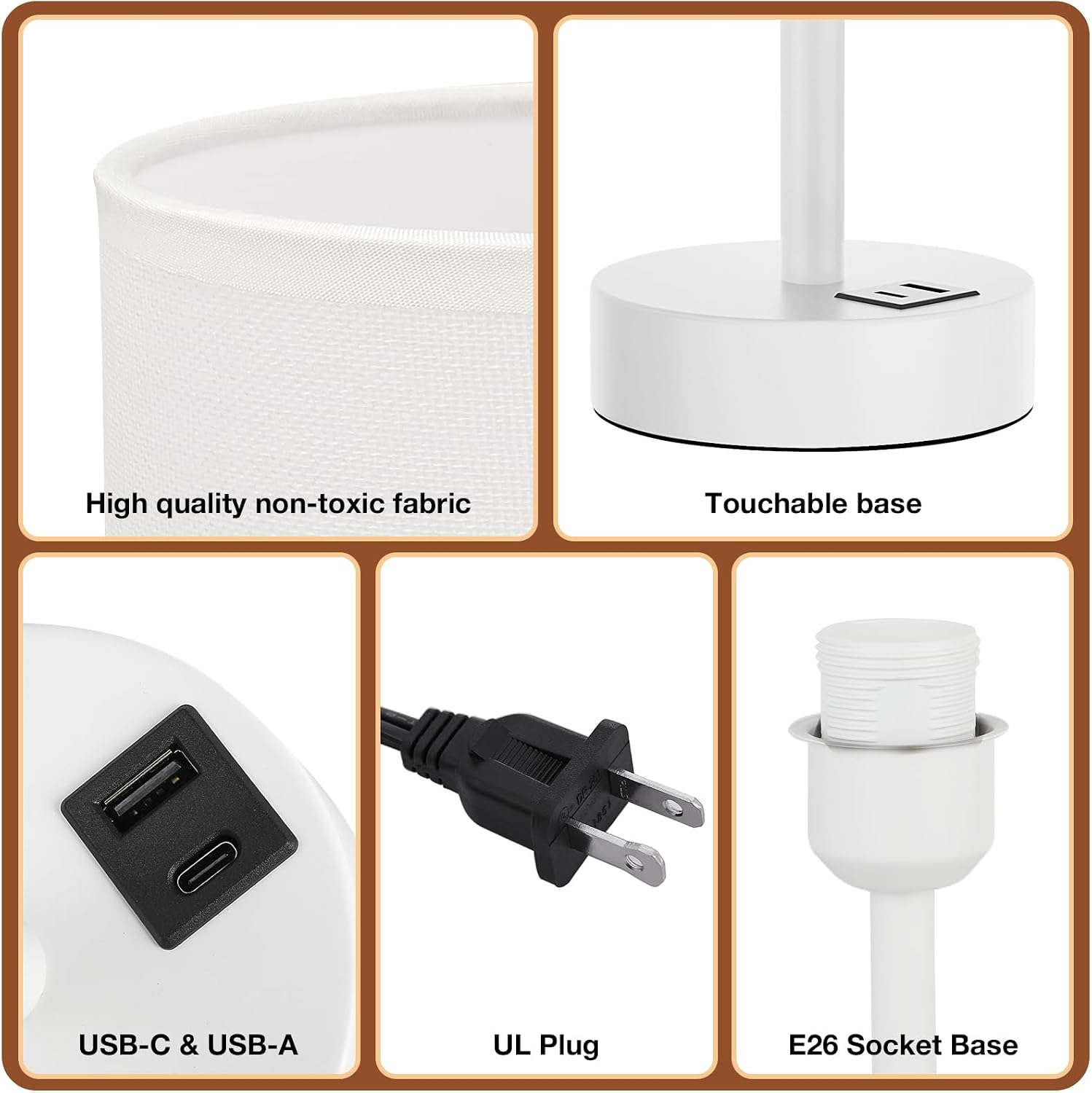 Dicoool White Touch Bedside Lamp for Bedroom - 3 Way Dimmable Table Lamp with USB, Nightstand Lamp with White Charging Station for Desk…