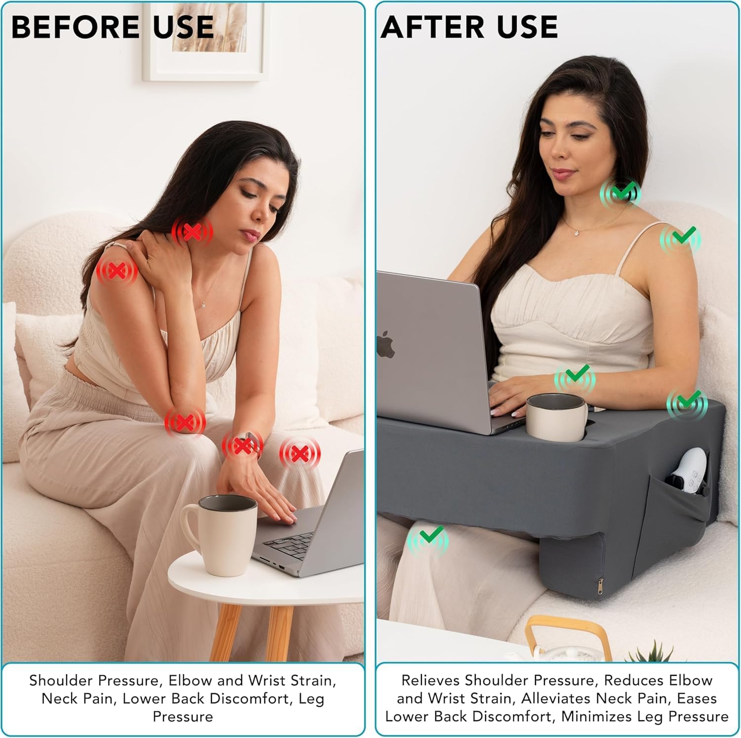 TabCouchCaddy Reading Pillow for Gaming – Extra Large Lap Desk & Arm Rest with Cup & Phone Holder, Adjustable Heights, Laptop Support…