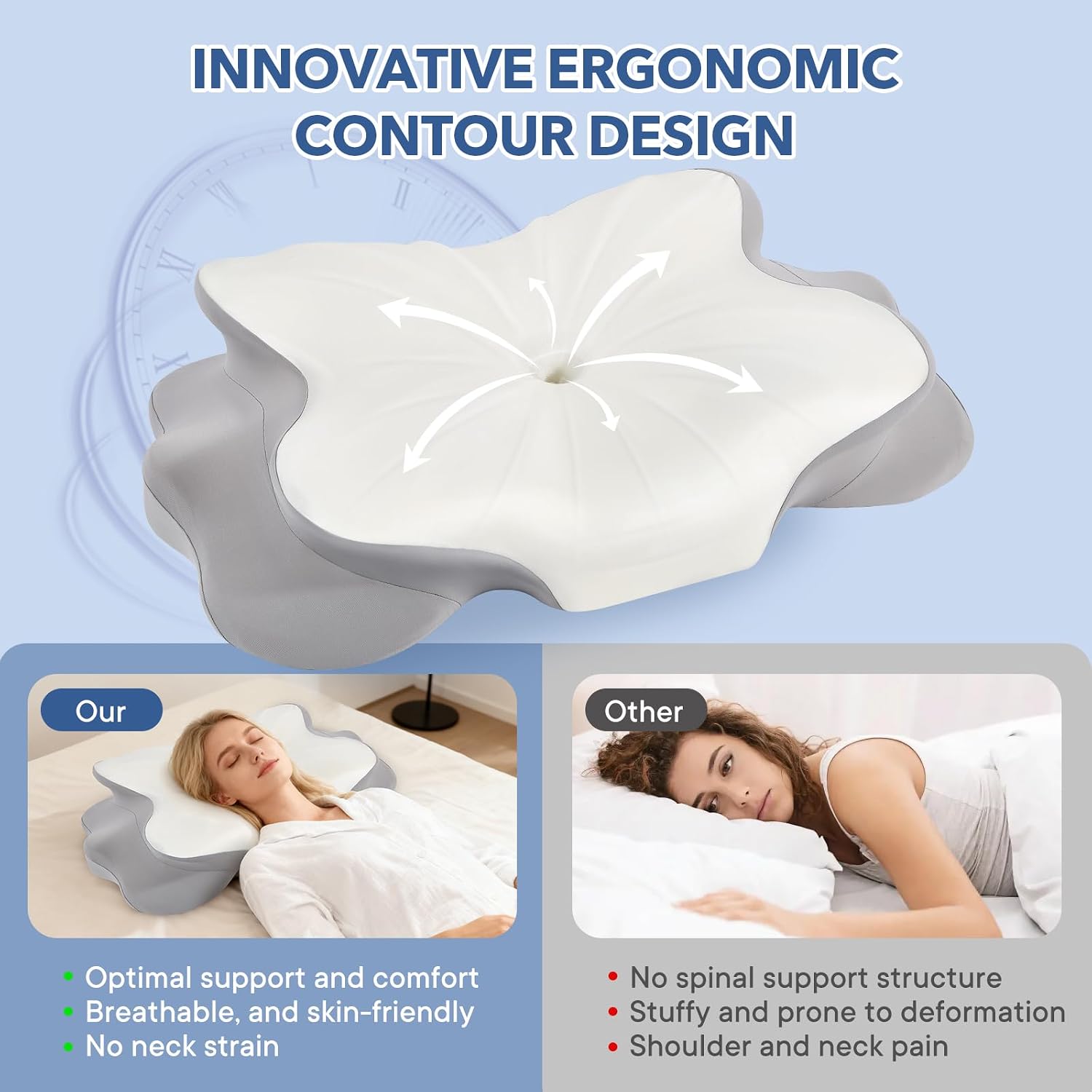 Famkcy Cervical Pillow for Neck, Ergonomic Memory Foam Pillows for Neck with Ice Silk Pillowcase, Adjustable Contour Neck Support Pillow fo…