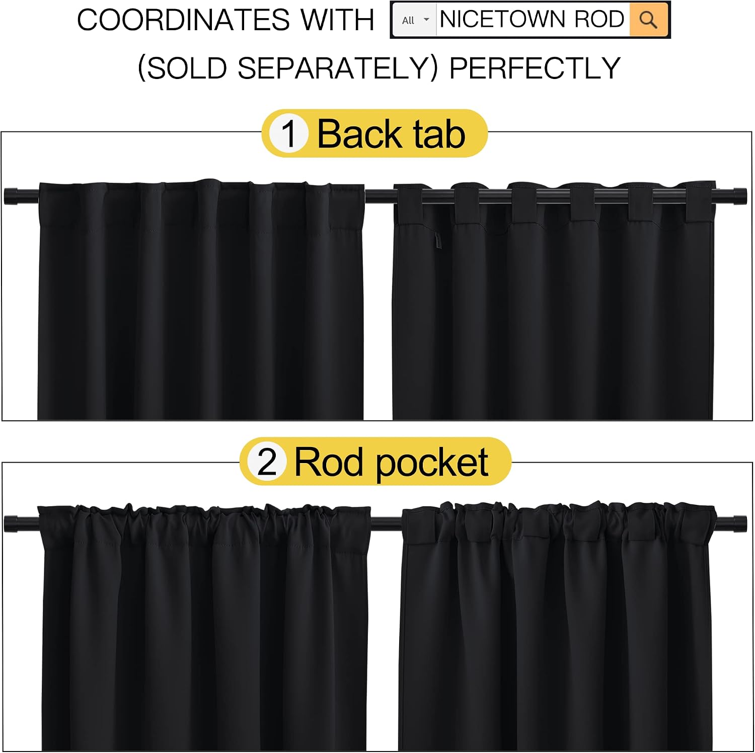 NICETOWN Halloween Blackout Curtains Window Panel Drapes - (Black Color) W42 x L50, Double Panels, Home Decoration Light Blocking Thermal…