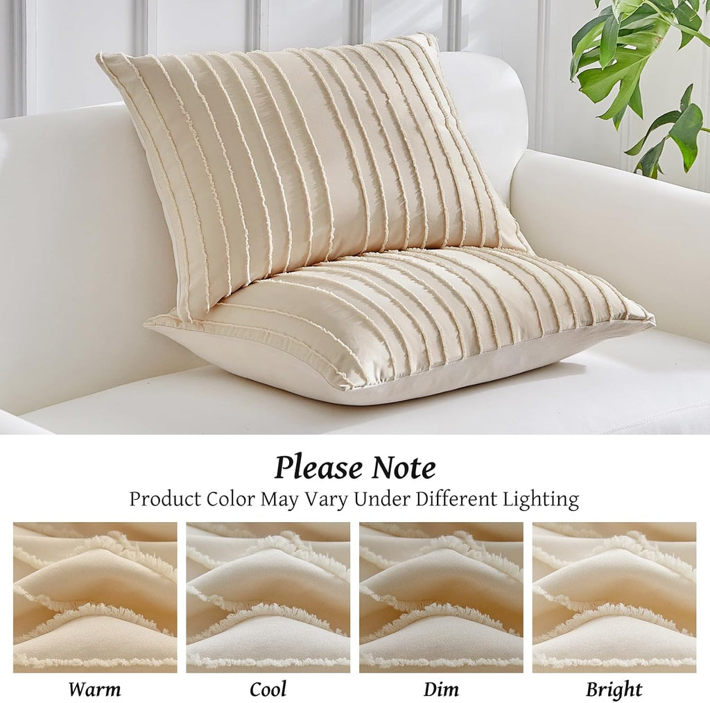 Warmdern Khaki Striped Pillow Covers Body Pillow Cover Soft Microfiber Stripe Pillow Cases Boho Tufted Stripes Textured Pillowcase with Env…