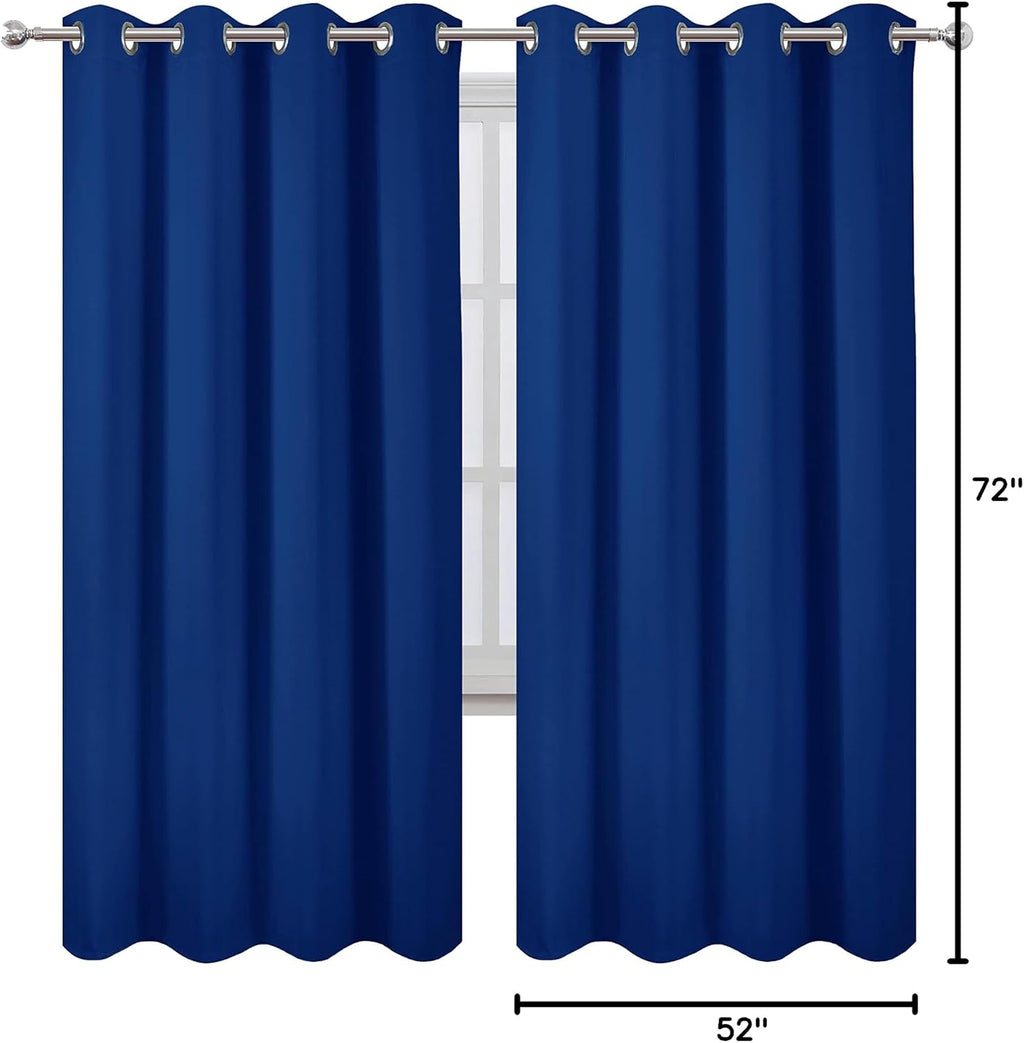 Lemomo Blackout Curtains 52 x 72 inch/Royal Blue Curtains Set of 2 Panels/Thermal Insulated Room Darkening Bedroom Curtains 72 inch Blue