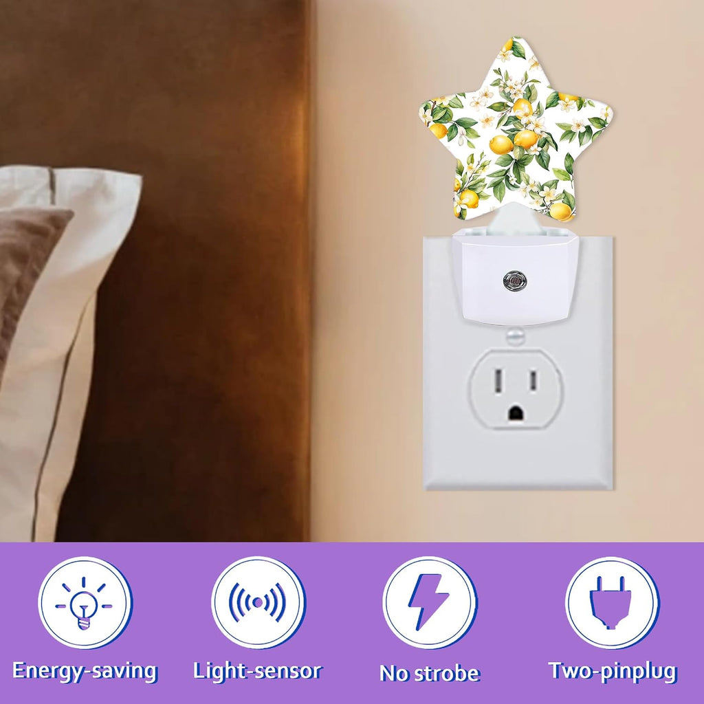 Night Lights Plug Into Wall Decorative, Lemon Fruit Nightlights for Kids Bedroom, White Flowers Energy Efficient Dusk-to-Dawn Sensor Sleep…