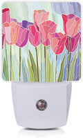 Pink Tulip Flowers Night Light Plug-in LED Nightlights Auto Sensor Night Lamp Dusk-to-Dawn Lamp Home Decor for Nursery Children Girls Boys
