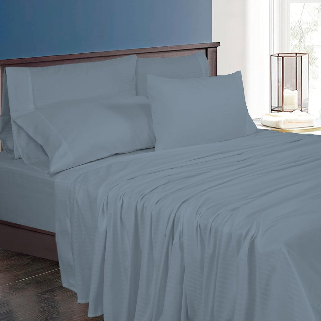 Royalelinens ROYALE LINENS 1500 Thread Count Poly/Cotton Sateen Dobby StripeSheet Set - 1 Fitted, 1 Flat, 4 Pillow Cases -Soft Cool & Crisp…