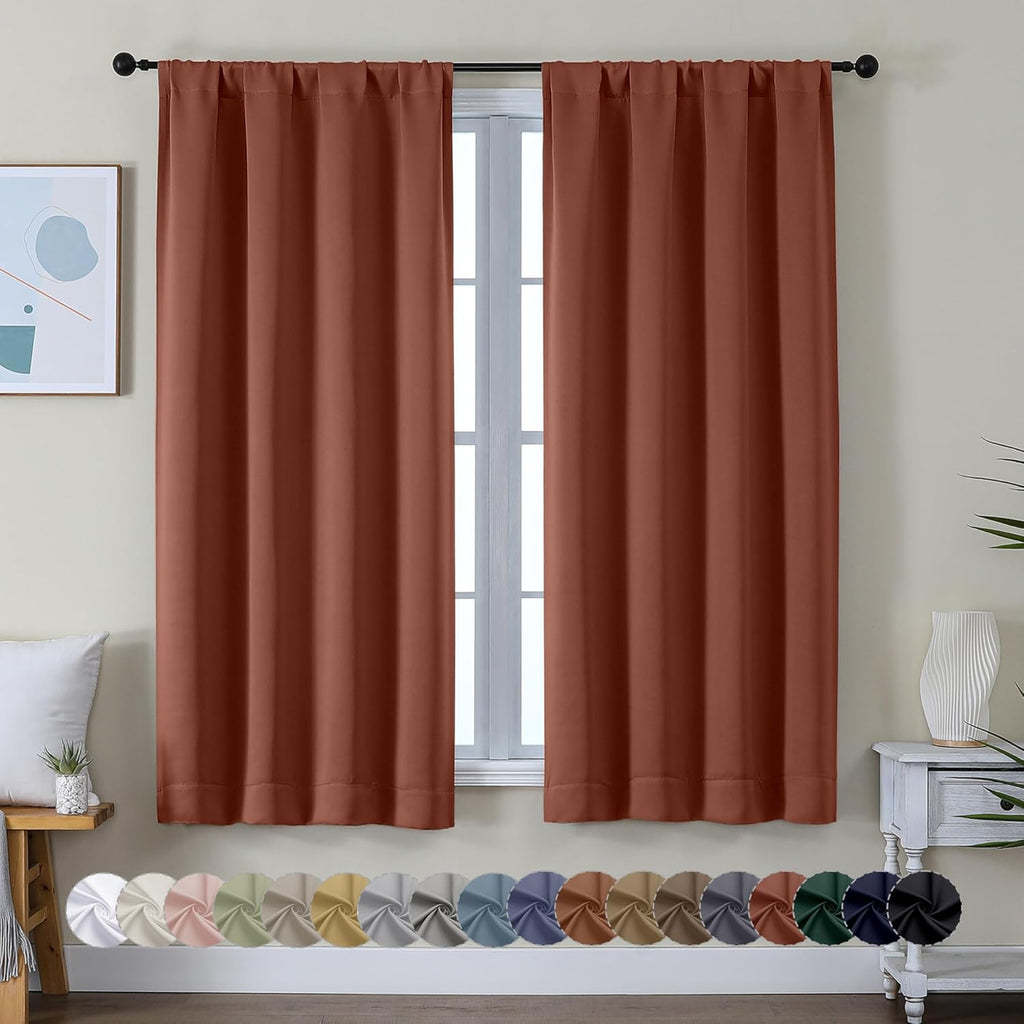 Simplebrand Ava Terracotta Blackout Curtains for Bedroom 63 Inch Length 2 Panels, Solid Thermal Insulated Energy Saving Rod Pocket Window T…