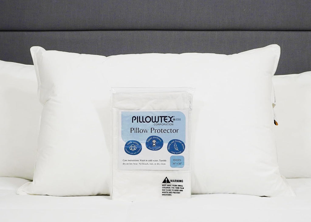 Pillowtex Feather/Down-Proof, 100% Cotton, Pillow Protector - Reduce Pokes with Hypoallergenic, Breathable, Machine Washable, Quiet, Soft C…