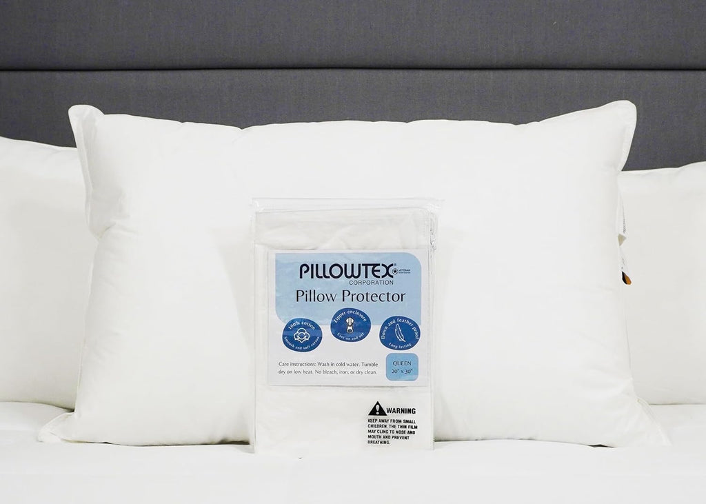 Pillowtex Feather/Down-Proof, 100% Cotton, Pillow Protector - Reduce Pokes with Hypoallergenic, Breathable, Machine Washable, Quiet, Soft C…