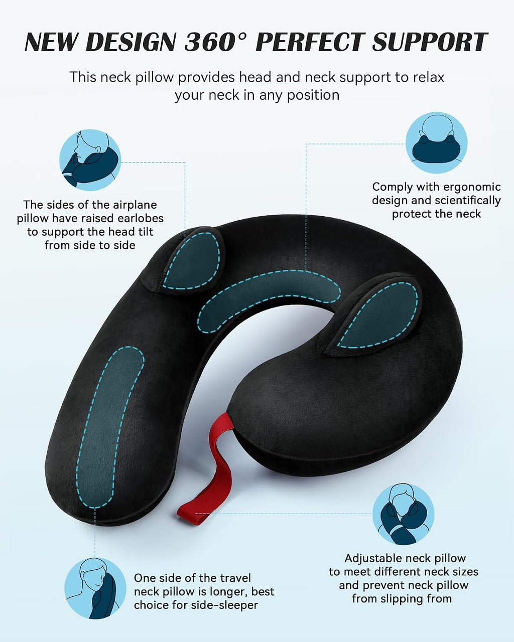 Patented Design Inflatable Travel Neck Pillow – Airplane Neck Pillow with 360° Head & Neck Support, Soft Washable Velvet Cover, Compact…