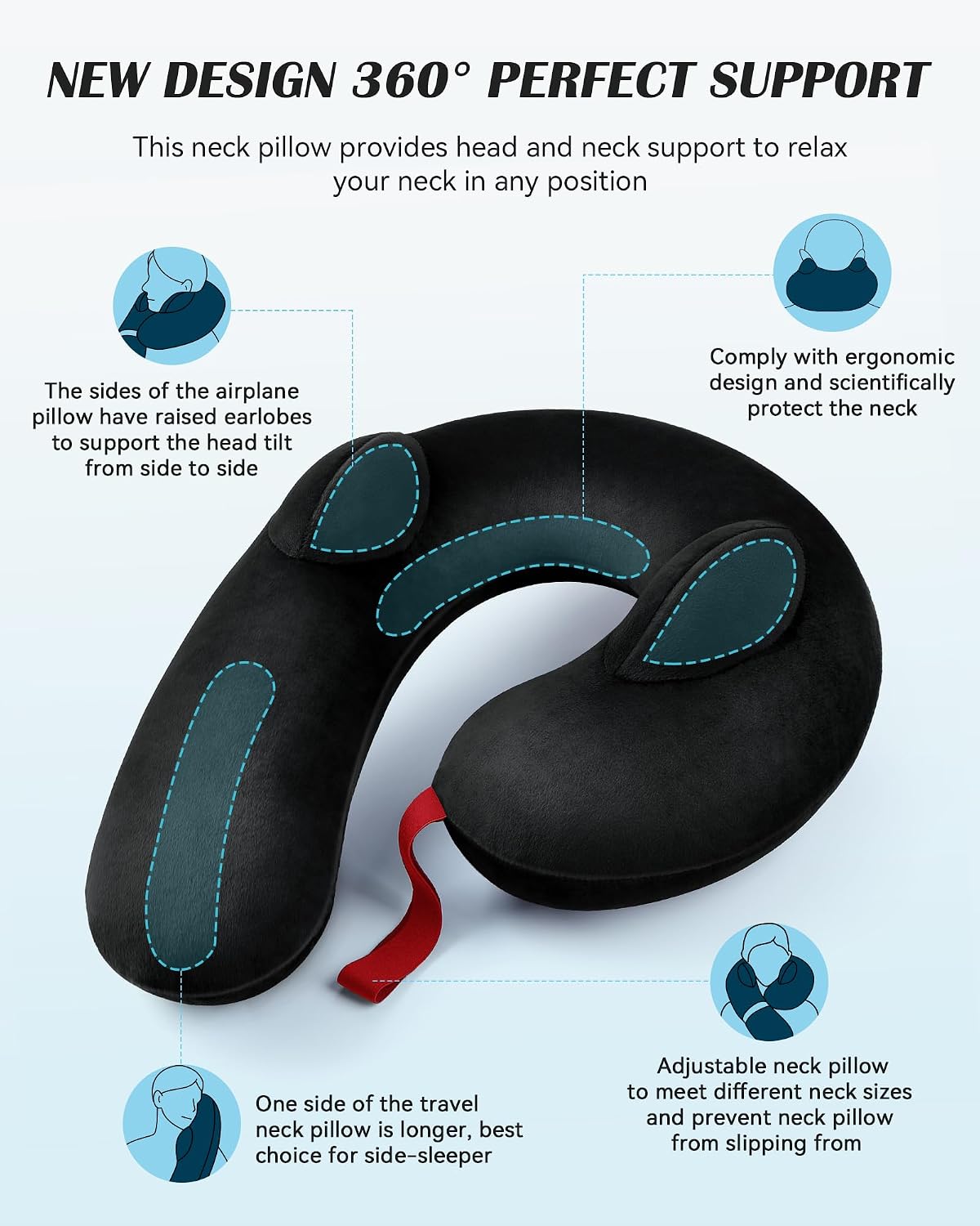 Patented Design Inflatable Travel Neck Pillow – Airplane Neck Pillow with 360° Head & Neck Support, Soft Washable Velvet Cover, Compact…