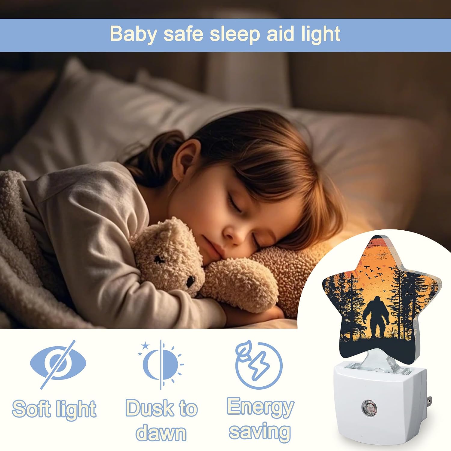Snowmolle Big Foot Forest Night Light, Sunset Landscape Plug-in Star Night Lights with Dusk-to-Dawn Sensor for Bedroom, Bathroom, Living Room…