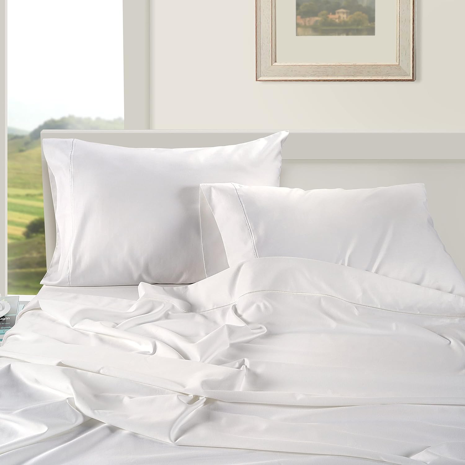 LaneLinen LANE LINEN King Size Pillow Case Set of 2 100% Egyptian Cotton Cases Sateen White Cooling Cover - Perfect for Home Hotels & Hospi…