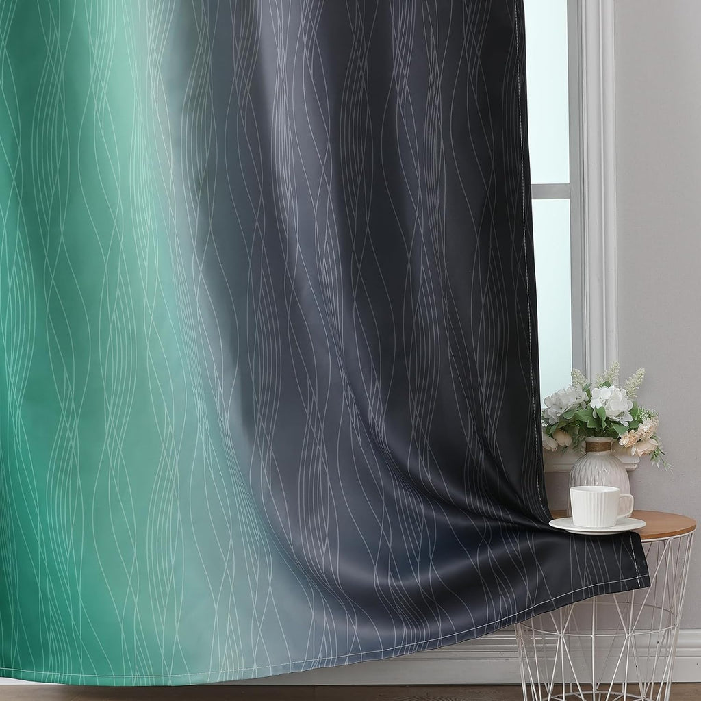 Estelartextiler Estelar Textiler Black and Green Ombre Blackout Curtains 90 Inch Length for Living Room, Room Darkening Grommet Gradient Th…