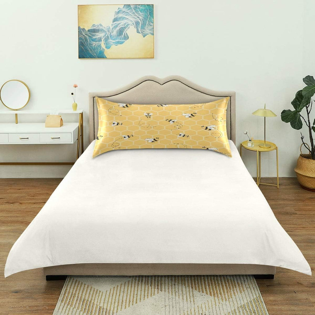Satin Pillowcase for Hair and Skin Silkly Decorative Pillow Sham with Envelope Closure Pillow Cover (20x30in, Yellow Honeycomb Bee)