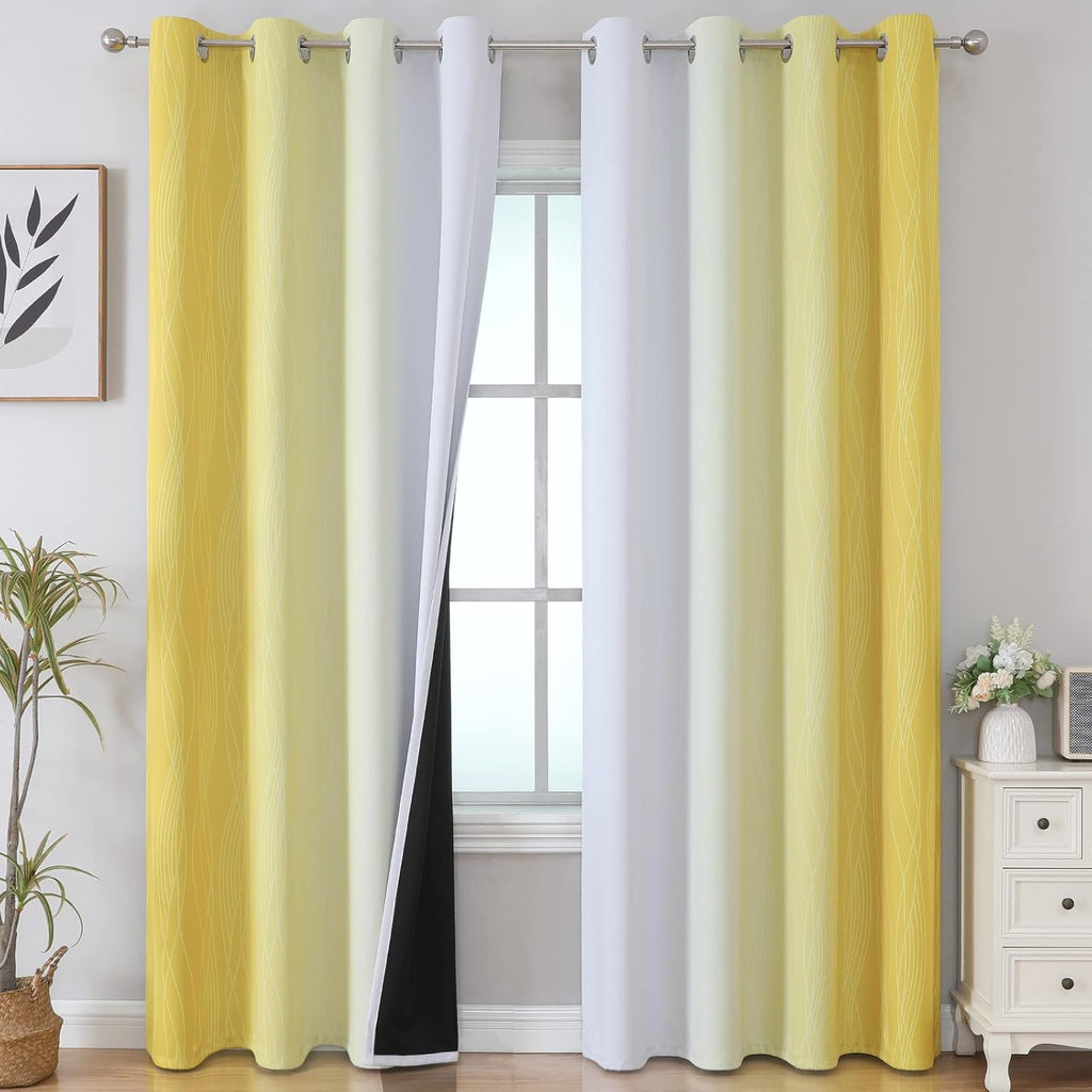 Estelartextiler Estelar Textiler Ombre Yellow and Greyish White Blackout Curtains 96 Inches Long for Sliding Door, Gradient Thermal Insulat…