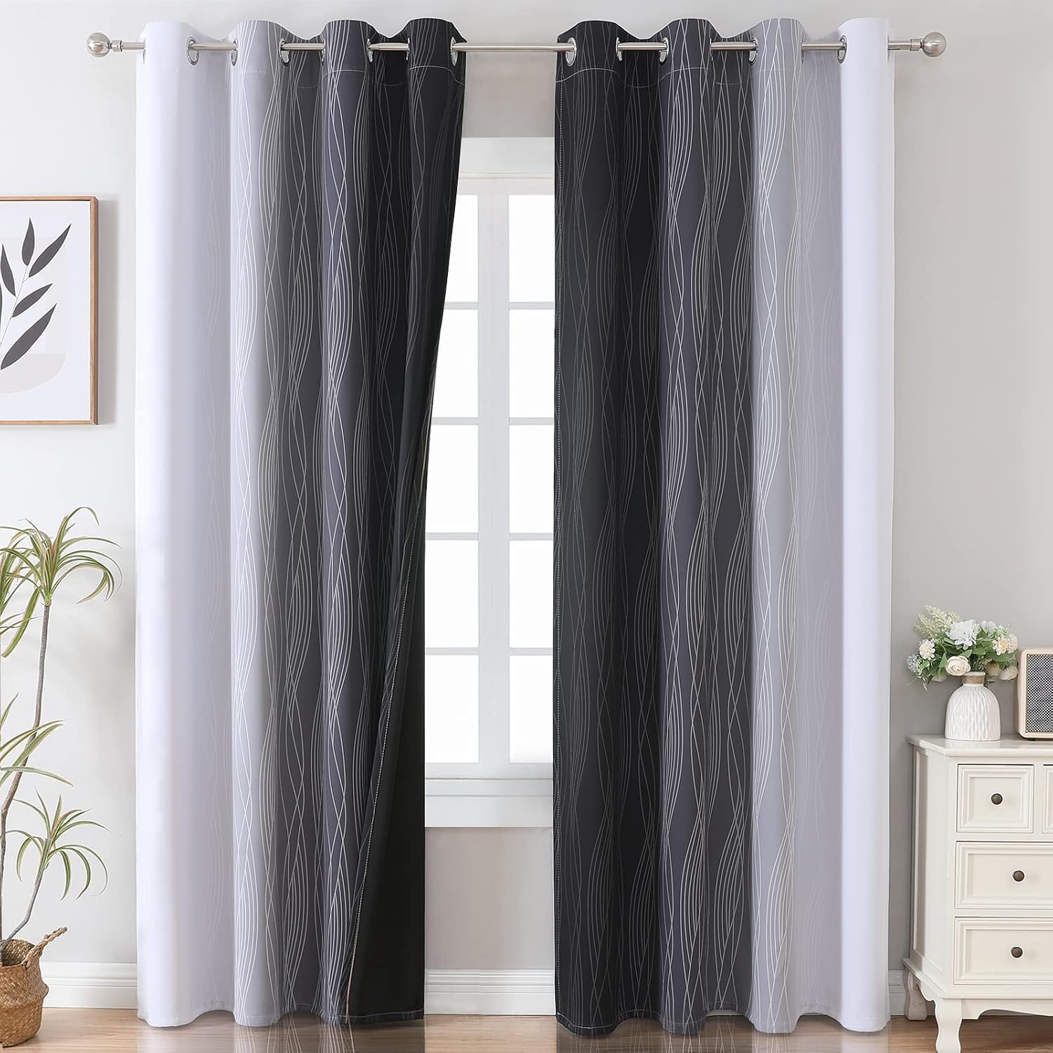 Estelartextiler Estelar Textiler Black and Greyish White Ombre Blackout Curtains 90 Inch Length 2 Panels Set, Thermal Insulated Drapes for…