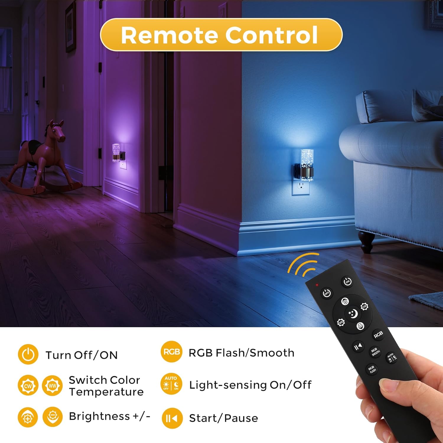 L LOHAS LED Night Light,[2-PACK] Dimmable Night Lights Plug into Wall with Remote Control, RGB Color Changing, Dusk to Dawn Sensor…