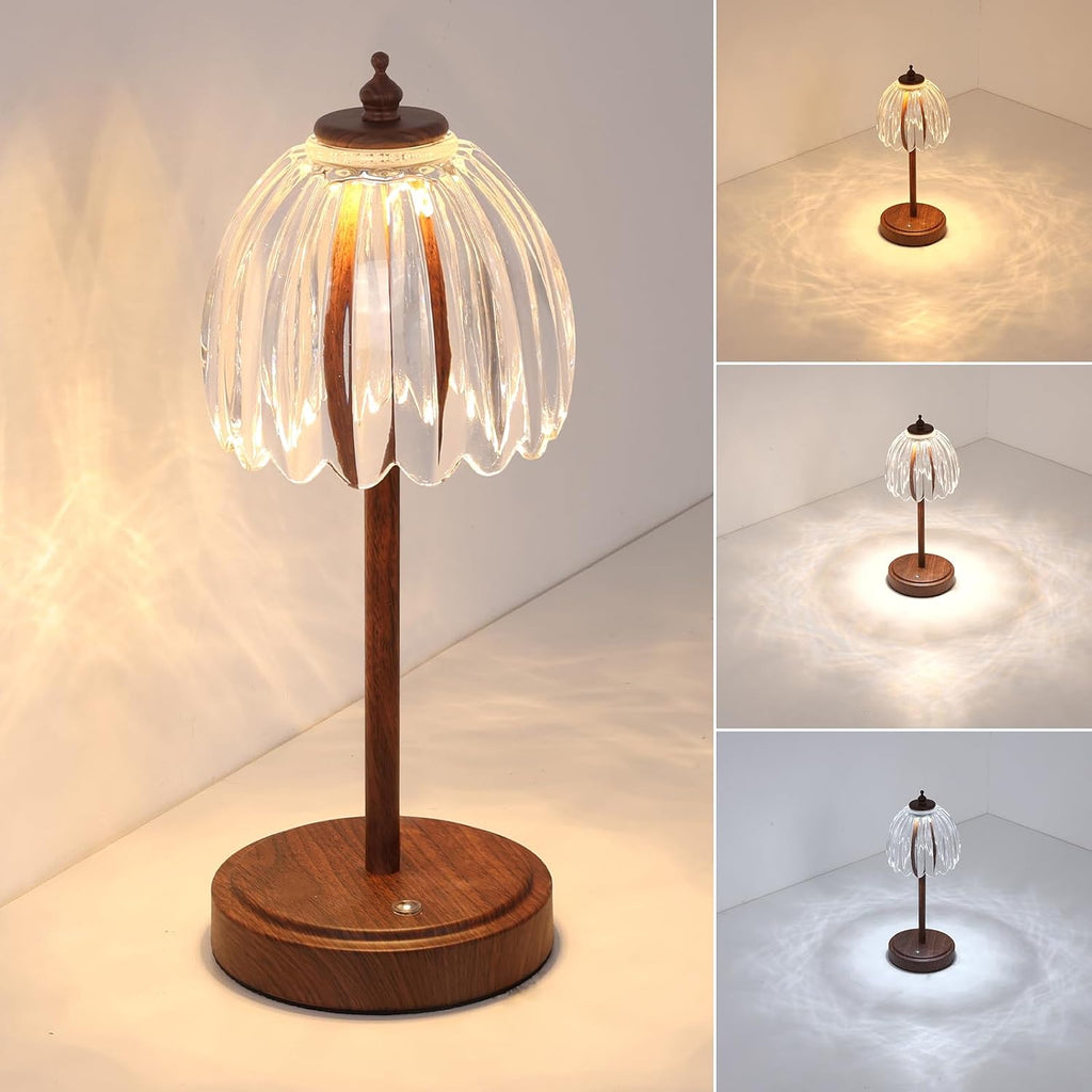 Shenmoyl Tulip Table Lamp with 5200mAh Battery & Touch Control, Small Cordless Table Lamp with 3 Colors, Rechargeable Battery Operated…