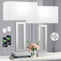 Seealle 22" Tall Bedroom Lamps for Living Room - Touch Brushed Nickel Bedside Lamps with USB C+A, 3 Way Dimmable Lamp for Nightstand…