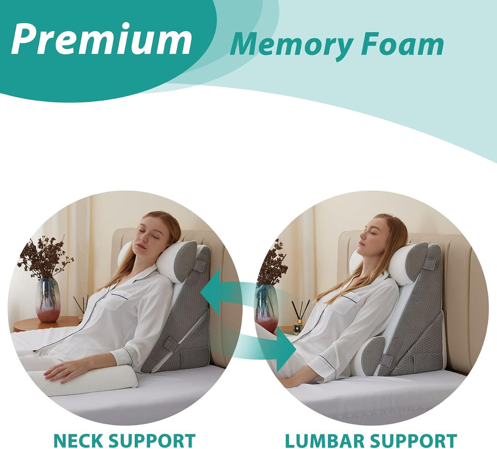 Bedluxe Adjustable 4pcs Bed Wedge Pillow Set, Memory Foam Wedge Pillows Post Surgery for Back, Neck, Leg, Pillow Wedge for Sleeping, Sitti…