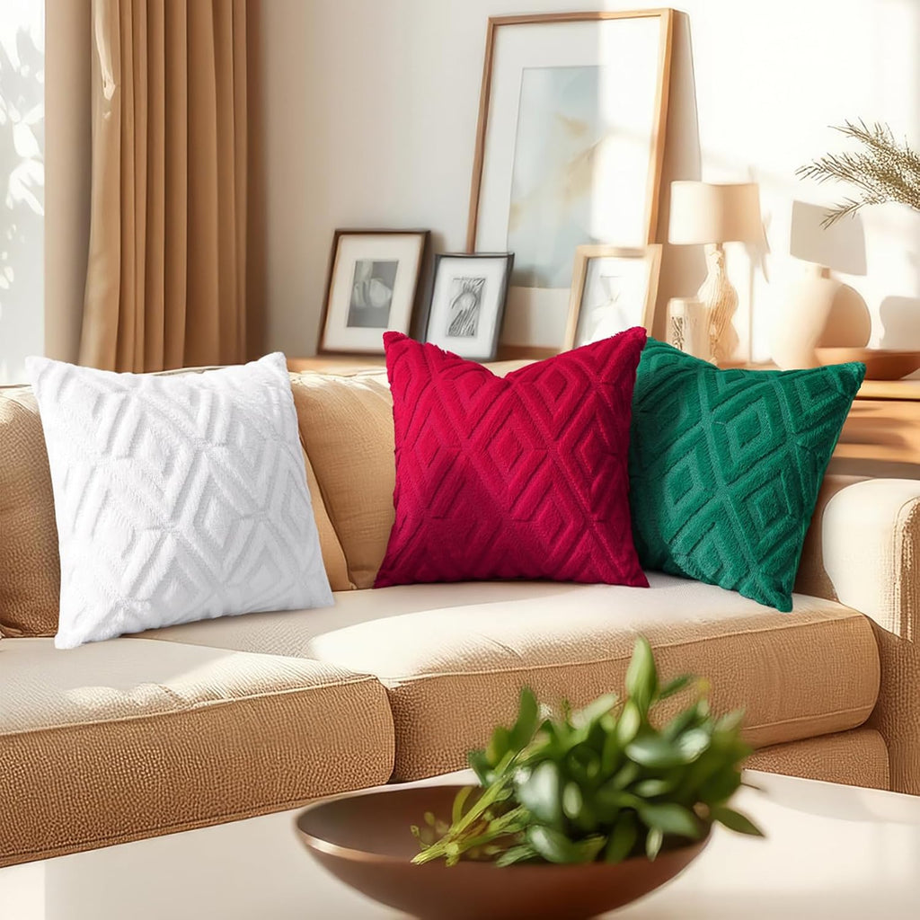 decorUhome Summer Couch Throw Pillow Covers 20x20 Set of 2, Decorative Soft Plush Faux Fur Wool Accent Pillow Covers for Modern Farmhouse B…
