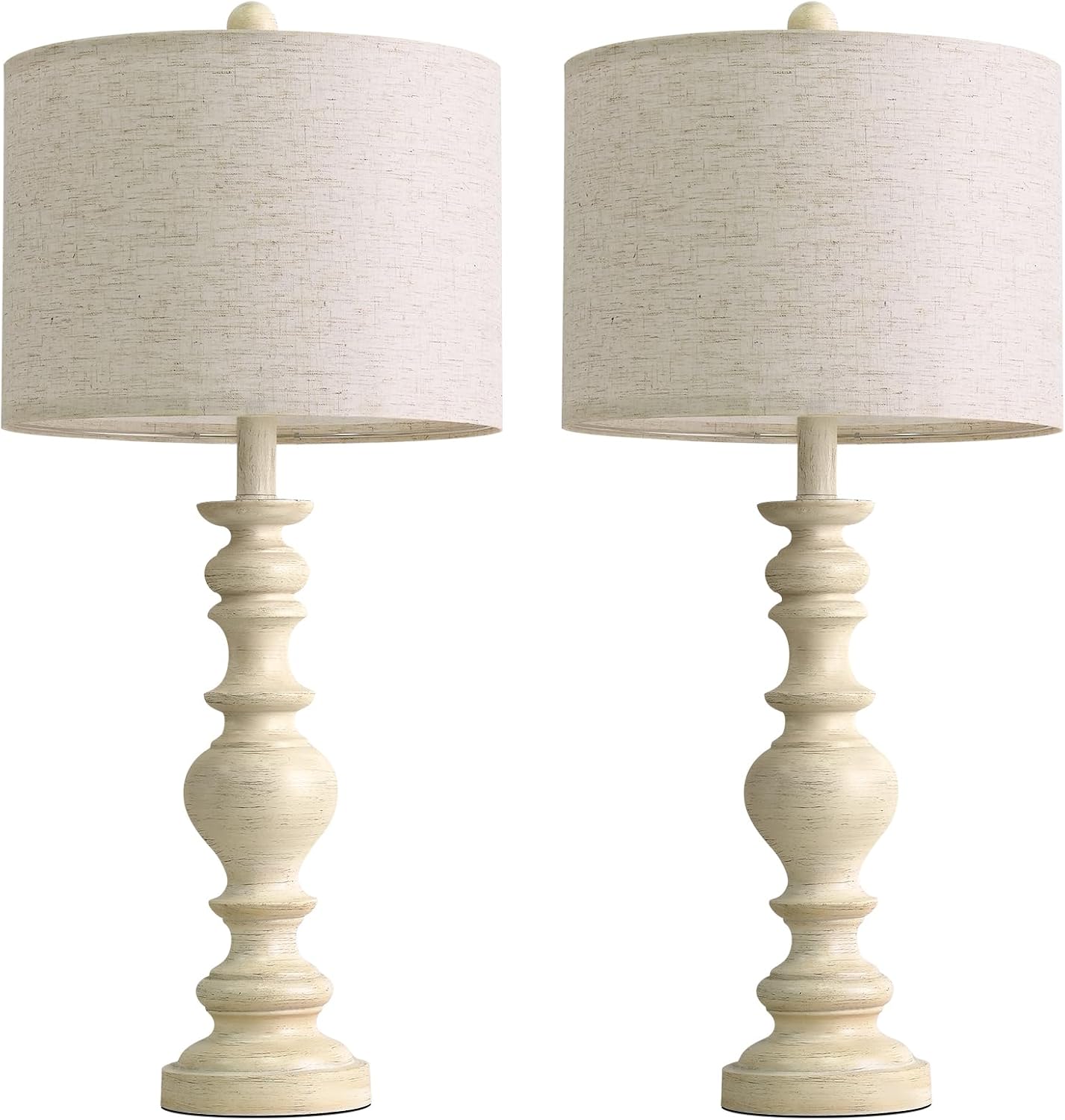 BOBOMOMO 27" Antique White Table Lamps Set of 2, Large Vintage Resin Lamps with Linen Shades, Farmhouse White Lamps for Bedroom, Living…