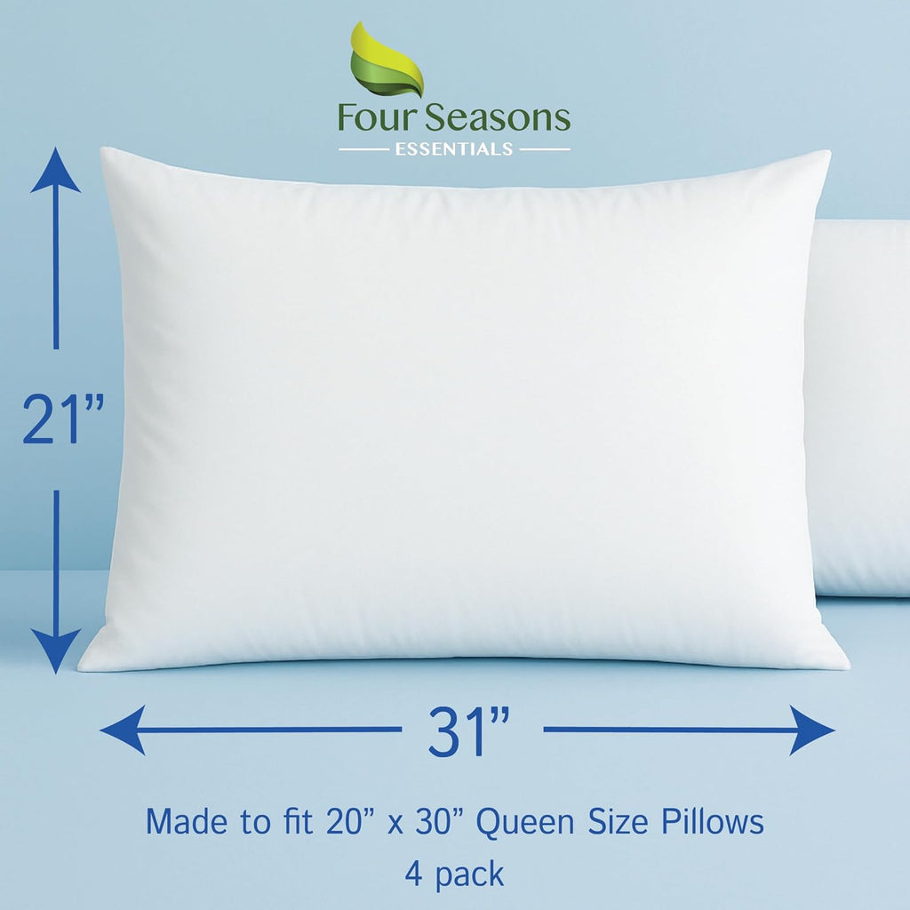 Queen Size Waterproof Pillow Protectors (Set of 4) – Zippered Allergy Pillowcase Cover Dust Proof Encasement