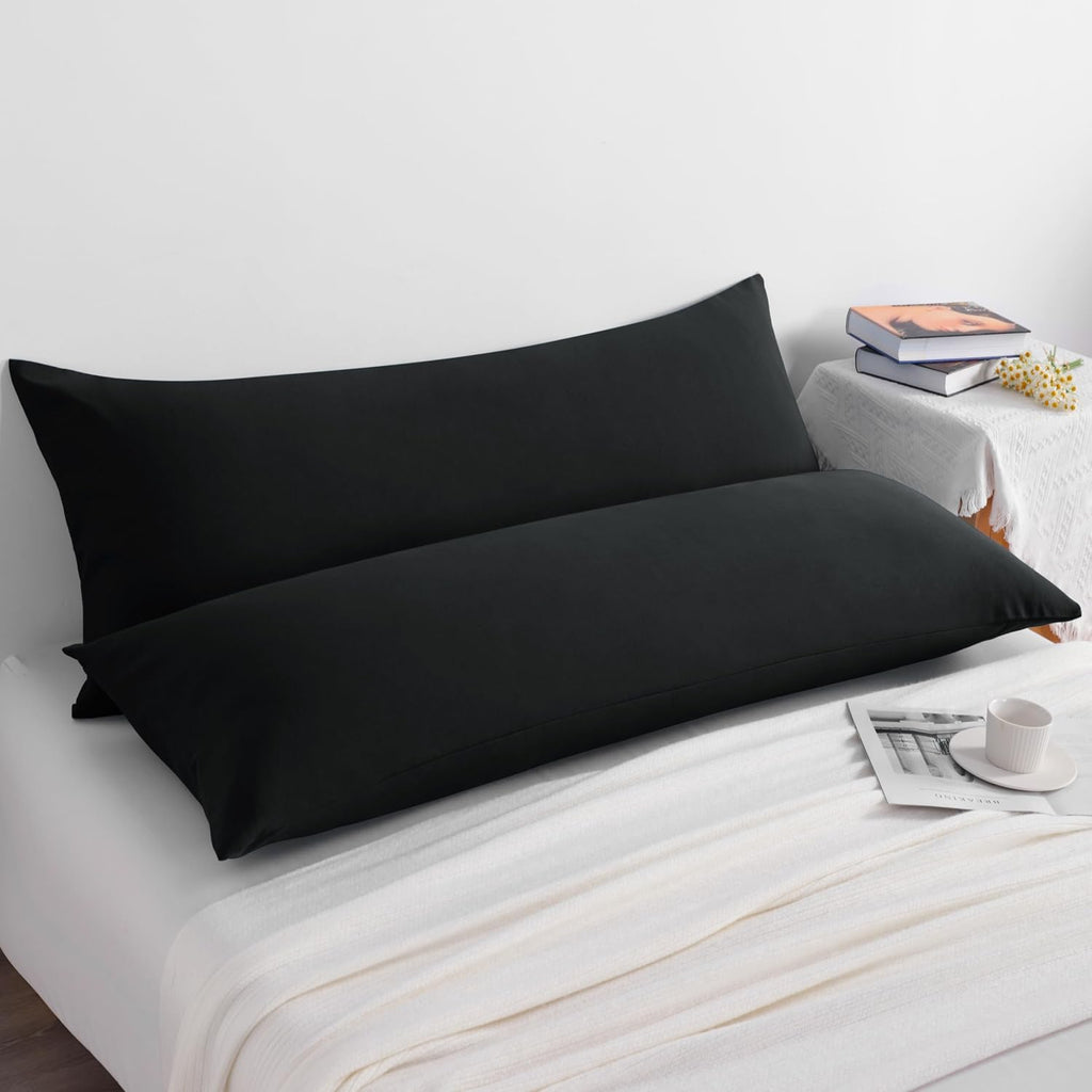 Ntbay Body Pillow Cases Set of 2, 2 Pack Brushed Microfiber 20x54 Pillow Cases, Soft, Wrinkle, Fade, Stain Resistant Black Pillow Cases wit…