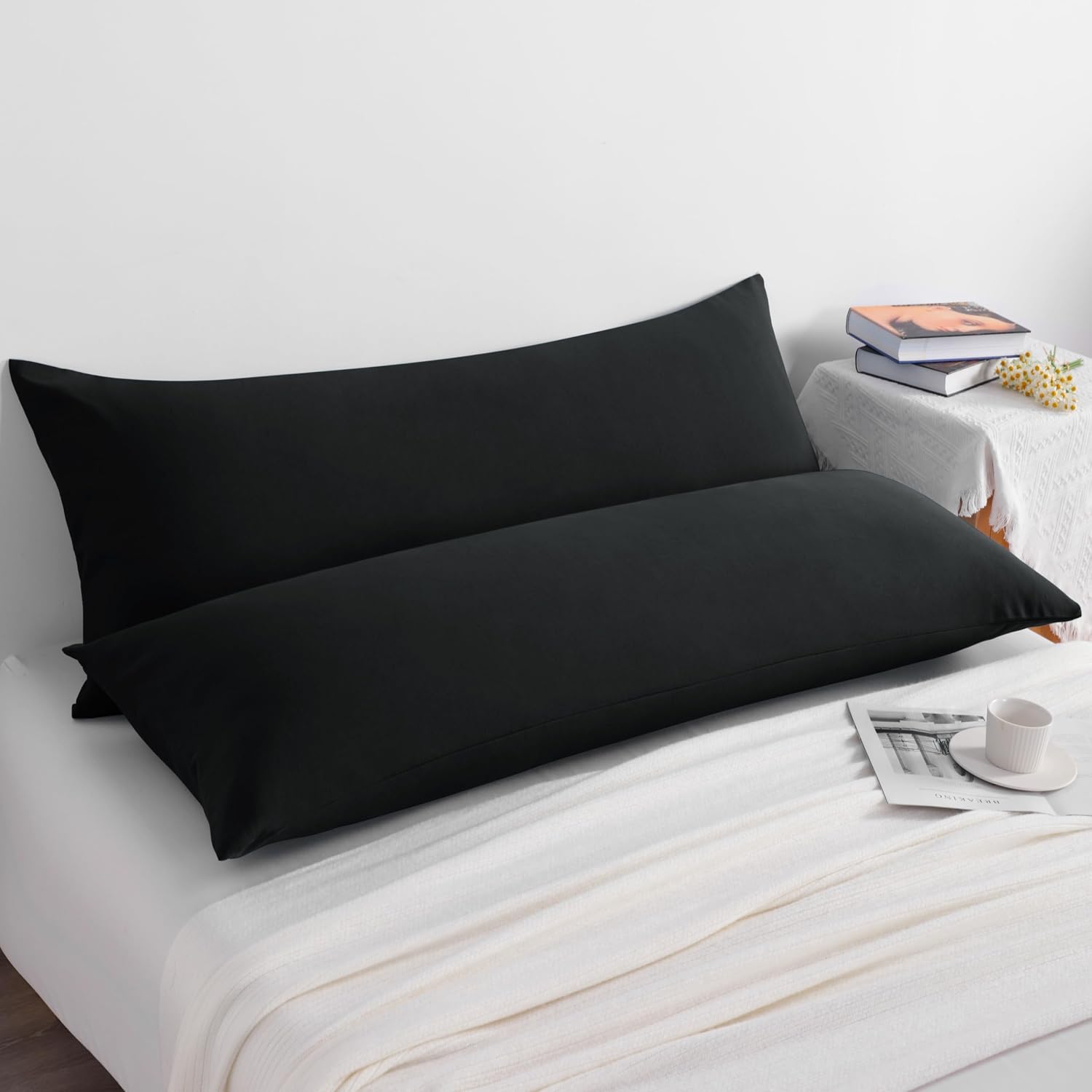 Ntbay Body Pillow Cases Set of 2, 2 Pack Brushed Microfiber 20x54 Pillow Cases, Soft, Wrinkle, Fade, Stain Resistant Black Pillow Cases wit…